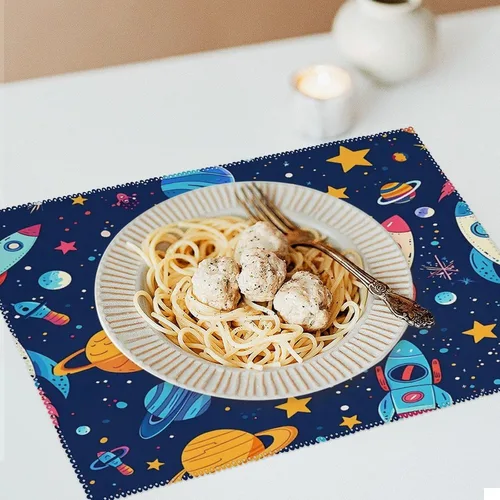 Vista 6 de Spaceship Astronaut Placemats Set of 6 Resistant Table Mats Washable Place Mats for Dinner Party Table Decoration