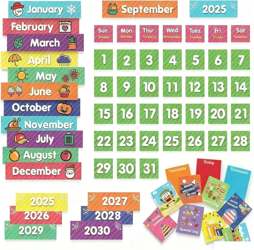 Vista 2 de EAMAY - Calendario mensual de bolsillo para aula con 71 tarjetas para el aprendizaje de niños para el hogar, suministros para la educación en casa