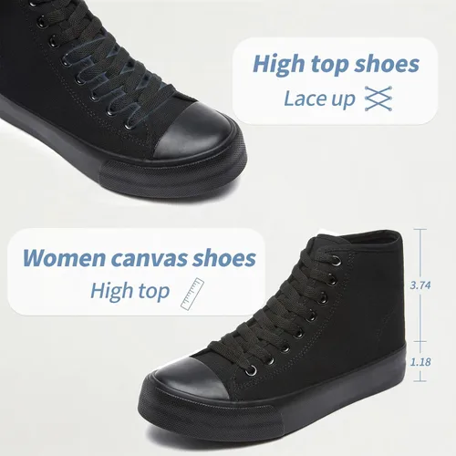 Vista 3 de Zapatillas altas para mujer, zapatos de lona blanca, tops altos, zapatos casuales con cordones