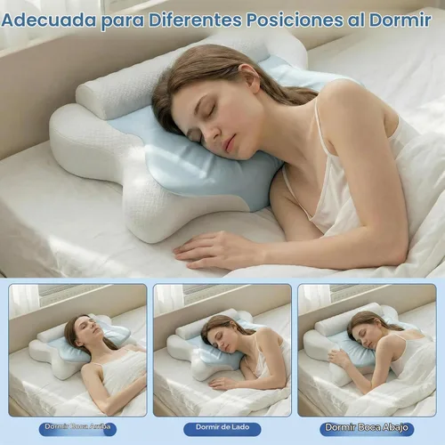 Vista 2 de Almohada cervical para el cuello para aliviar el dolor y dormir, almohada ergonómica de postura para el cuello, almohada de espuma viscoelástica Azul