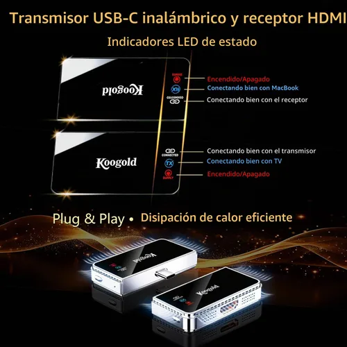 Vista 2 de Transmisor inalámbrico USB-C y receptor HDMI, kit de pantalla 1080P @60Hz