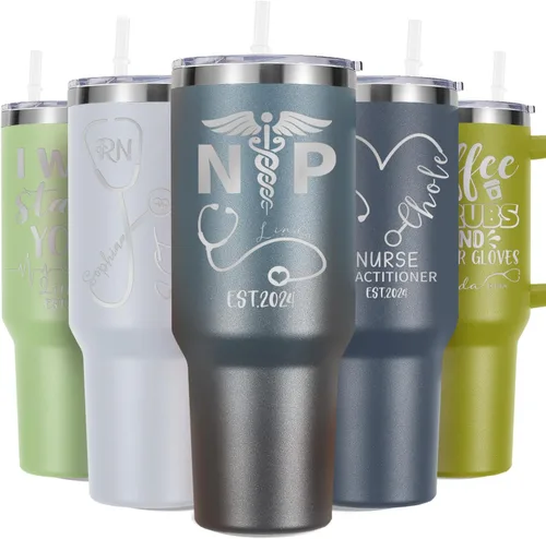 Vista 8 de Regalos de enfermera para mujeres, vaso de vino personalizado de 20 onzas con nombre, título de trabajo y fecha, regalos de enfermera, enfermeras