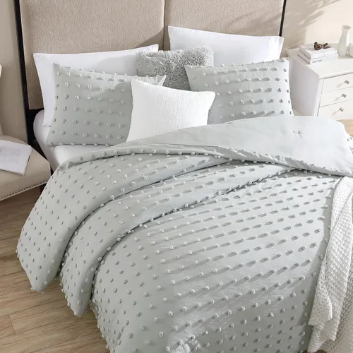 Vista 10 de Swift Home, juego de edredón tamaño individual y individual XL, azul bebé, juego de ropa de cama con pinzas florales 3D arrugadas - 2 piezas de ropa