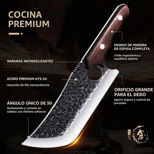 Vista 3 de DRGSKL Cuchillo de carnicero forjado a mano con funda de cinturón y caja