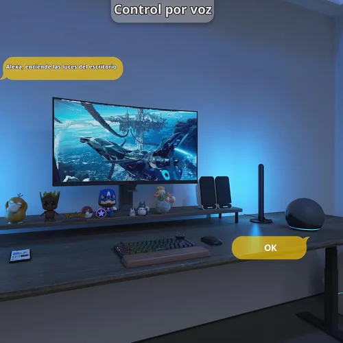 Vista 3 de LAMPAOUS Barras de luz LED inteligentes, funcionan con Alexa y Google Assistant, retroiluminación RGBCW WiFi TV con modos de escena y música