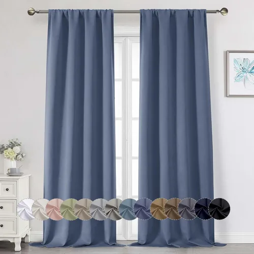 Vista 233 de Cortinas opacas para dormitorio, sala de estar, juego de 2 paneles de 54 pulgadas de largo, cortinas de oscurecimiento de habitación con aislamiento