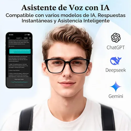 Vista 2 de Gafas inteligentes LOANGYUNFONE AI con traducción en tiempo real y asistente de voz Bluetooth Audio Sunglasses, Noise-Cancelling Calls & Music