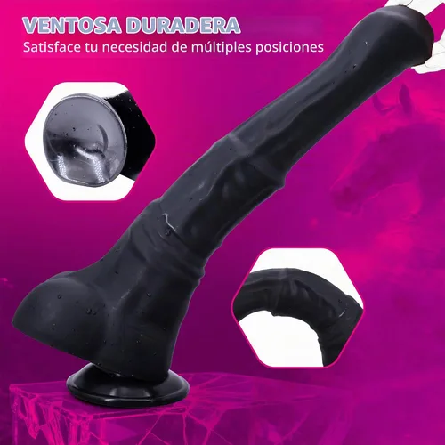 Vista 5 de Consoladro grueso de caballo, consolador animal negro enorme de 15 pulgadas, consolador anal largo con ventosa para parejas de hombres y mujeres