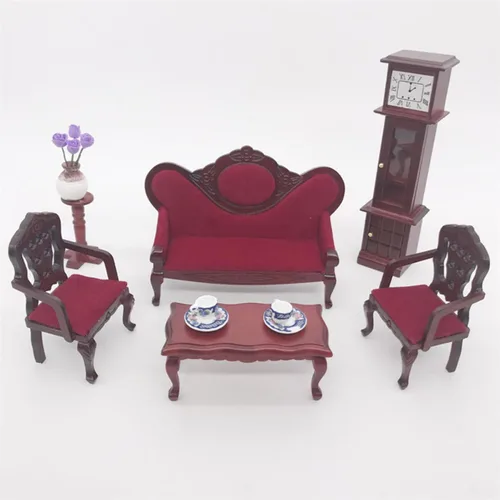 Vista 4 de HEMOTON Elegante mini sofá de la casa escala 1:12 juego de muebles en miniatura para la sala de estar de la casa de muñecas