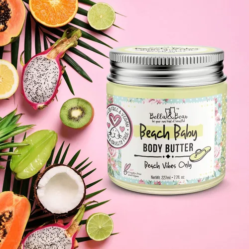 Vista 5 de Bella and Bear Beach Baby Body Butter - Crema hidratante de karité para mujeres, vegana, sin crueldad ni aceite, ayuda a prevenir las estrías
