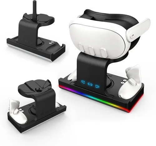 Vista 7 de Charging Dock for Meta Quest 3, Magnetic Charging Stand for Oculus Quest 3 VR Headset & Controllers, with 2 Rechargeable 1800mAh Batteries, USB-C
