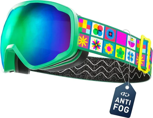 Vista 7 de KAPVOE Kids Ski Goggles Boys Girls Snowboard Glasses Snow Sports for Children Age 4-12, Anti Fog, UV Protection, K723