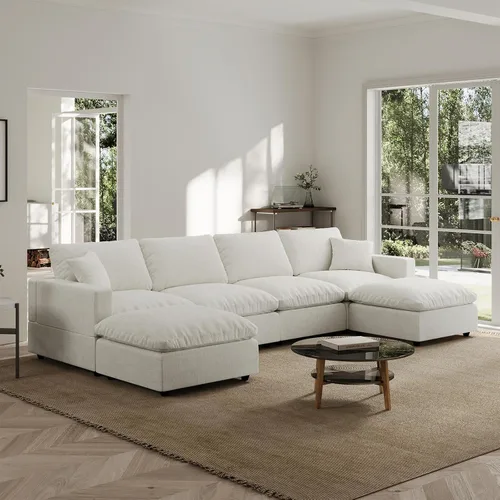 Vista 27 de Sofá seccional moderno de lino en forma de L para sala de estar, sofás modulares con relleno de plumón, fundas de cojín de sofá desmontables, sofá