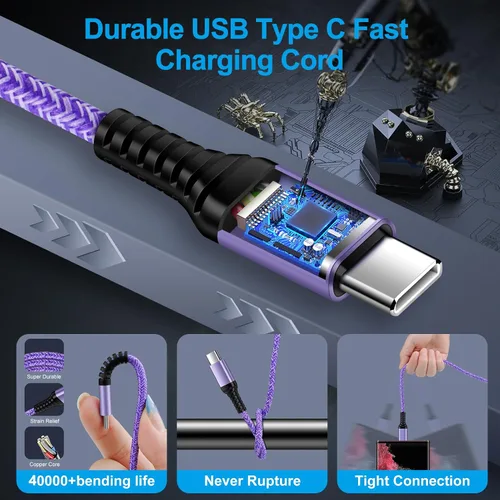 Vista 4 de Cable USB a C de carga rápida para iPhone 17e 17 Pro Max Air 16e 16 Pro Max 16 Pro 15 Plus 15,3.1A cable USB tipo C, cargador de teléfono Android
