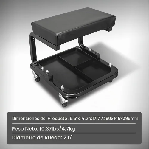Vista 5 de Torin ATR6300B Rolling Creeper Asiento de Garaje/Taller: Taburete de Mecánico Acolchado con Almacenamiento de Bandeja para Herramientas, Negro Grande