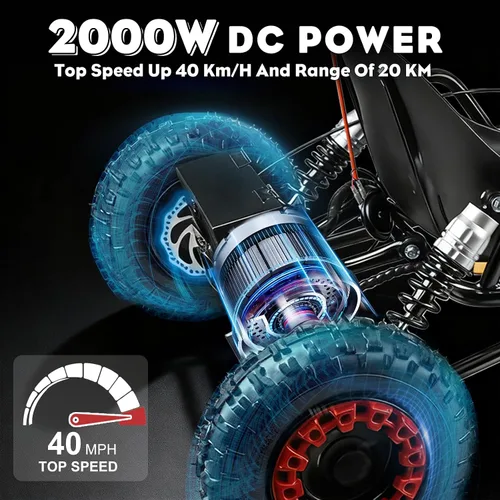 Vista 3 de Go Kart eléctrico, Go Kart con motor de 2000 W para adultos y niños con marco tubular de acero de alta calidad, kart todoterreno de 3 velocidades