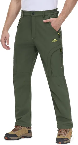 Vista 2 de MAGCOMSEN Pantalones de invierno para hombre, 5 bolsillos con cremallera, pantalones de esquí para nieve, con forro polar, resistentes al agua