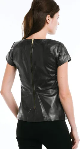 Vista 3 de Ellos Mujer Plus Talla Cremallera Espalda Cuero Top Cap Manga Cordero