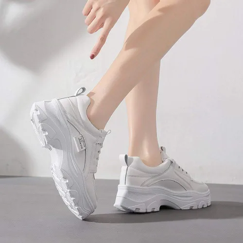Vista 3 de NCNDB Zapatos deportivos de plataforma para mujer, con cordones, de moda, con parte inferior aumentada