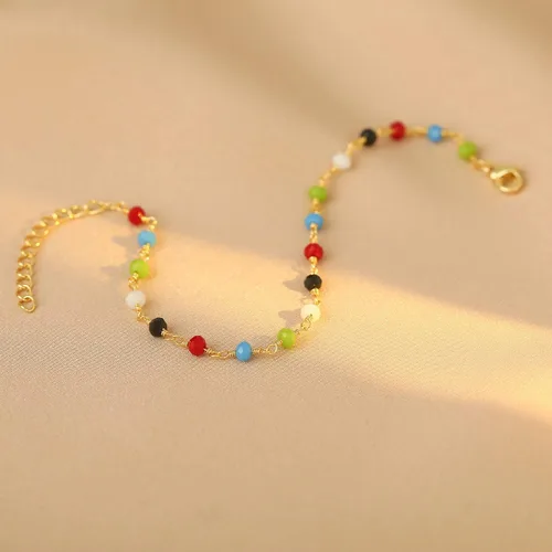 Vista 6 de Pulsera de cadena de elegante oro para mujer, pulseras de cadena individual o en capas, con eslabón de dije de corazón, karma, triángulo, perlas