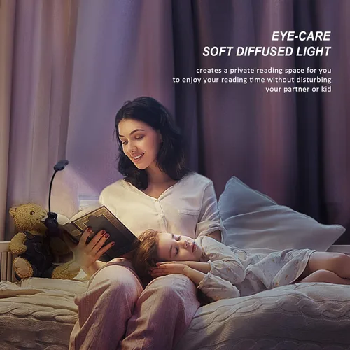Vista 5 de Luz de libro recargable: luz LED de libro con clip para leer en la cama, ajustable de 3 colores y 3 brillos - Lámpara de lectura para el cuidado