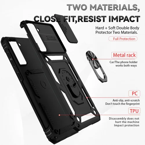Vista 8 de Funda para Galaxy S21, con protectores de pantalla y funda para cámara, [grado militar] de 16 pies. Funda a prueba de caídas con función de atril