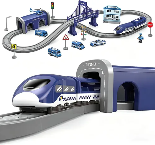 Vista 10 de Wdmiya Juegos de trenes para niños de 4 a 7 años, 104 piezas, trenes a Azul Ciudad 104 Pcs