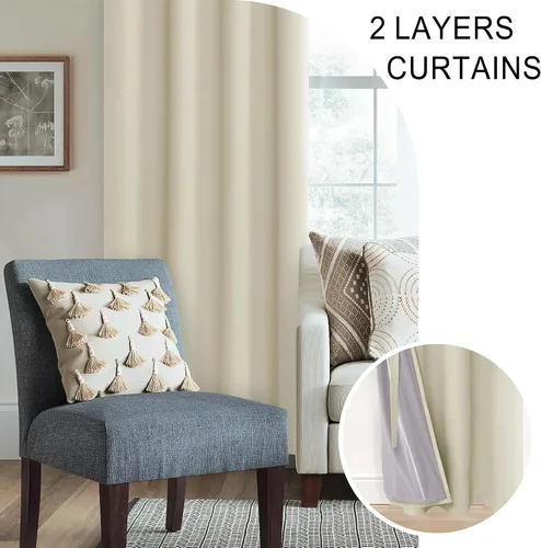 Vista 5 de XWZO Cortinas de Oscurecimiento Total de 45 Pulgadas de Largo - Paneles de Ventana con Ojales de Doble Capa para Oscurecimiento Completo de la Beige
