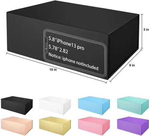 Vista 2 de Caja de regalo negra de 10" x 6" x 3" con tapa de cierre magnético, caja de regalo para regalos, cajas de regalo de dama de honor, caja bonita, caja