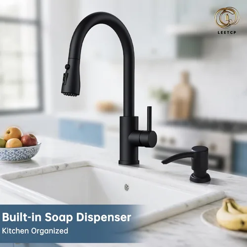 Vista 2 de Dispensador de jabón negro sin manchas para fregadero de cocina, dispensador de jabón negro mate con bomba ABS, diseño patentado, botella de jabón