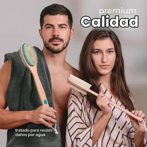 Vista 8 de MainBasics - Cepillo de ducha para espalda, lavanda, mango largo Cepillo corporal de doble cara, cerdas exfoliantes y cerdas suaves, limpieza