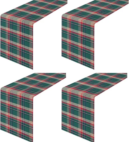 Vista 16 de Camino de mesa a cuadros de Navidad de búfalo, camino de mesa rectangular de cuadros de Navidad para decoración de mesa de cena de fiesta de Navidad