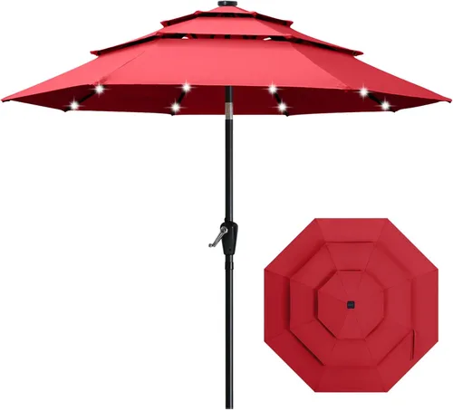 Vista 31 de ABCCANOPY Sombrilla solar de patio de 3 niveles de 11 pies, 32 luces LED Beige