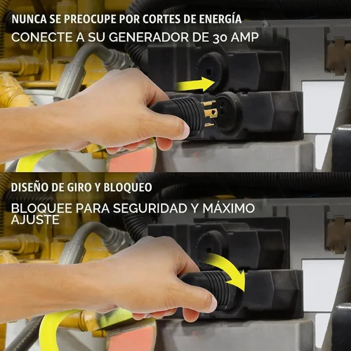 Vista 6 de Alargo, Cable de extensión, 4 Prong, 30 Amperes, 125–250 Voltios, único, Amarillo, 10 pies, 100% hule, calibre 10, muy resistente, L14–30