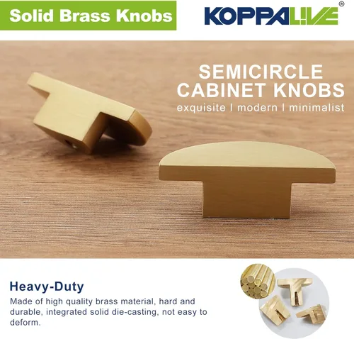 Vista 3 de Paquete de 2 tiradores de cajón de latón macizo para cómoda, pomos y manijas semicirculares para gabinetes de cocina, pomos dorados para gabinete