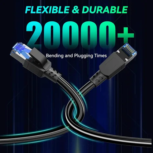 Vista 5 de A-Maker [Actualizado] Cable Ethernet Cat 8, cable de Internet de alta velocidad de 40 Gbps, conector RJ45 chapado en oro, cable LAN y cable de red