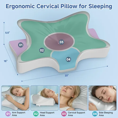 Vista 2 de Almohada cervical cervical para aliviar el dolor y dormir, almohada ergonómica de postura para el cuello, espuma viscoelástica refrescante, almohada