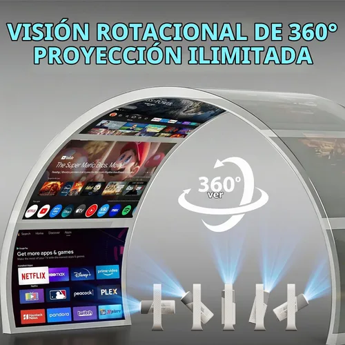 Vista 3 de 【1080P nativo y enfoque automático】Mini proyector inteligente con WiFi y Bluetooth, 500ANSI, corrección trapezoidal automática, compatible