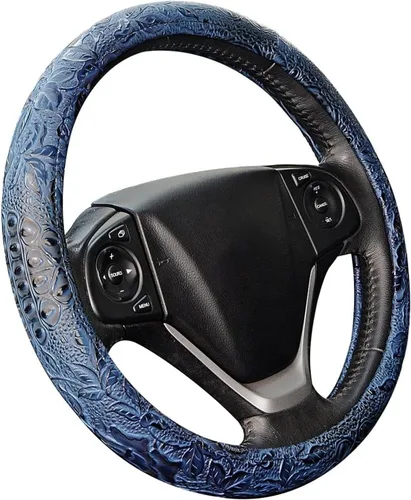 Vista 8 de Funda universal para volante de automóvil, 15 pulgadas, protector de cuero antideslizante, color negro