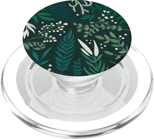 Vista 8 de Follaje botánico verde de helecho y bayas blancas patrón floral PopSockets intercambiables PopGrip