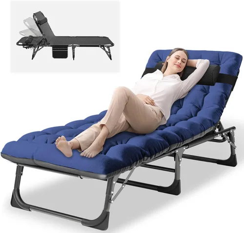 Vista 10 de NAIZEA Sillón plegable, cuna plegable 3 en 1 con colchón, silla reclinable de 4 posiciones para patio, reclinable ajustable para exteriores