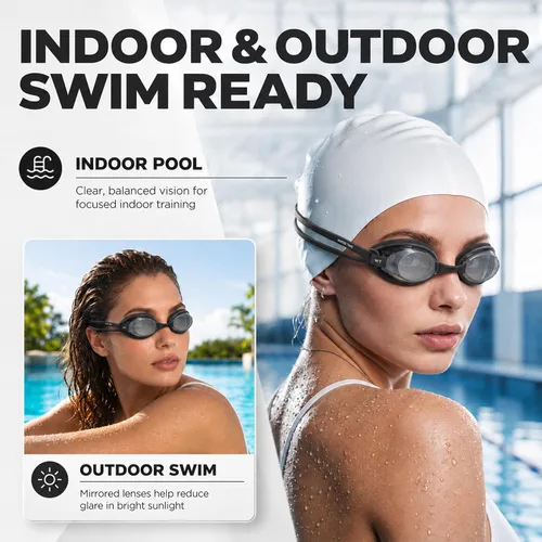 Vista 7 de Gafas de natación unisex Swipe para hombres y mujeres, antivaho, tecnología UV, correa doble, sin fugas, gafas de natación