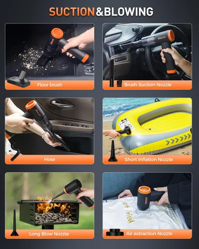 Vista 6 de aokway Aspiradora de Coche Portátil Inalámbrica 20000PA de Potente Succión, Aspiradora Mini de 7800mAh para Coche, Aspiradora Eléctrica y Soplador