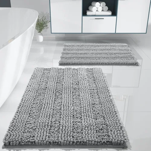 Vista 14 de Yimobra Juego de 2 alfombras de baño de felpilla suave y absorbente y alfombra para inodoro en forma de U, antideslizante, lavable a máquina