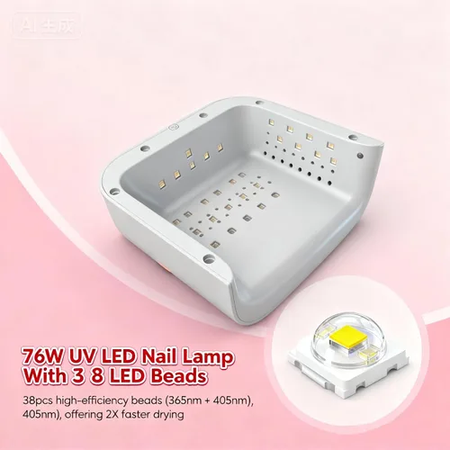 Vista 2 de Lámpara de uñas LED UV de 76 W, secadora de luz para esmalte de uñas, secadora de uñas LED con 38 cuentas LED, 4 temporizadores, sensor inteligente