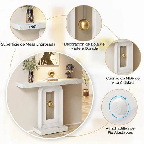 Vista 7 de Tribesigns Mesa consola moderna, mesa de sofá de mármol sintético de 40 pulgadas, mesa de entrada contemporánea con base en forma de péndulo
