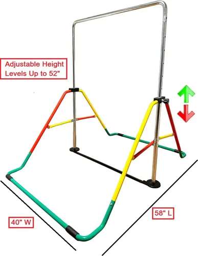 Vista 7 de Barra de entrenamiento de gimnasia para niños, barra plegable expandible 5 en 1 + alfombrilla de 6 x 2 pies, asiento de columpio, 2 anillos