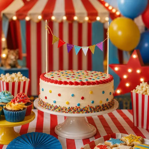 Vista 5 de LUOZZY 5pcs Circo Carnaval Cake Toppers Triángulo Bandera Banner Tema Fiesta Llamativa bandera de circo para decoración de tartas de carnaval