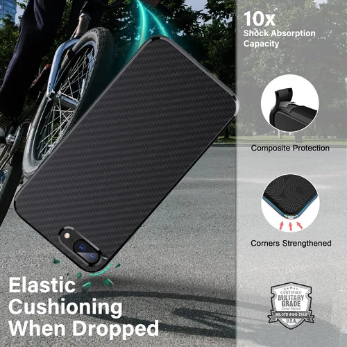 Vista 3 de ONES Funda delgada para iPhone 8 Plus / 7 Plus, cubierta de patrón de fibra de carbono, funda protectora a prueba de golpes con diseño minimalista