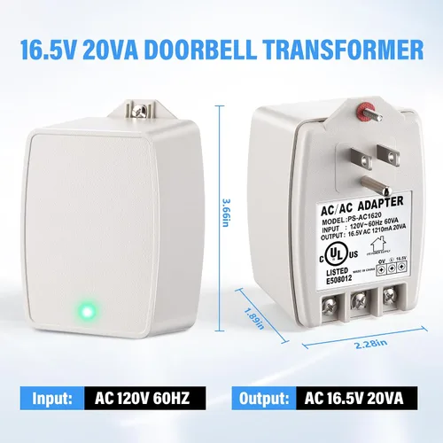 Vista 5 de 1 paquete de transformador enchufable de 16.5 V 20 VA, 20 vatios Compatible con timbres Ring Nest Ecobee, certificación UL, fusible PTC, fácil